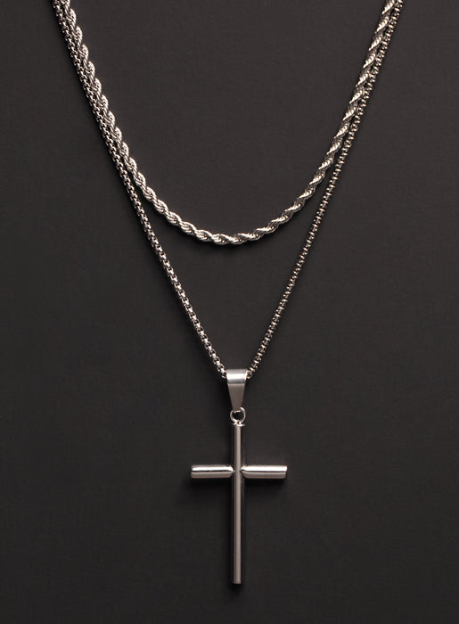 Necklace Set: Silver Rope Chain and Silver Bamboo Cross Necklace Necklaces WE ARE ALL SMITH: Men's Jewelry & Clothing.   