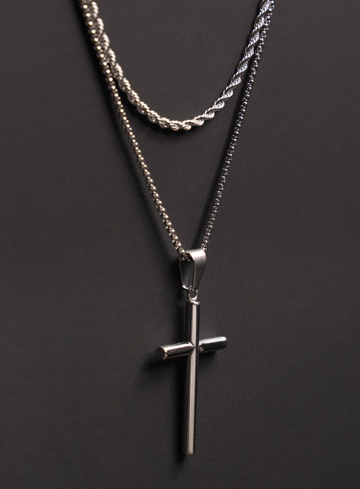 Necklace Set: Silver Rope Chain and Silver Bamboo Cross Necklace Necklaces WE ARE ALL SMITH: Men's Jewelry & Clothing.   