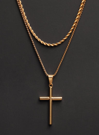 Necklace Set: Gold Rope Chain and Gold Bamboo Cross Necklace Necklaces WE ARE ALL SMITH: Men's Jewelry & Clothing.   