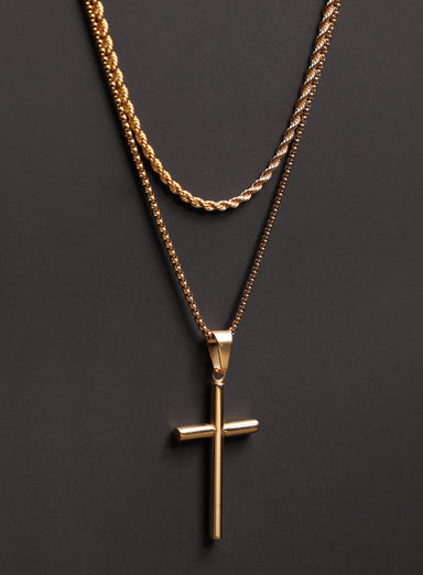 Necklace Set Gold Rope Chain and Gold Bamboo Cross Necklace WE ARE ALL SMITH
