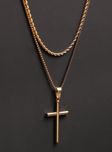 Necklace Set: Gold Rope Chain and Gold Bamboo Cross Necklace Necklaces WE ARE ALL SMITH: Men's Jewelry & Clothing.   