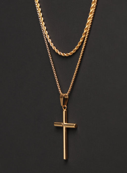 Necklace Set: Gold Rope Chain and Gold Bamboo Cross Necklace Necklaces WE ARE ALL SMITH: Men's Jewelry & Clothing.   