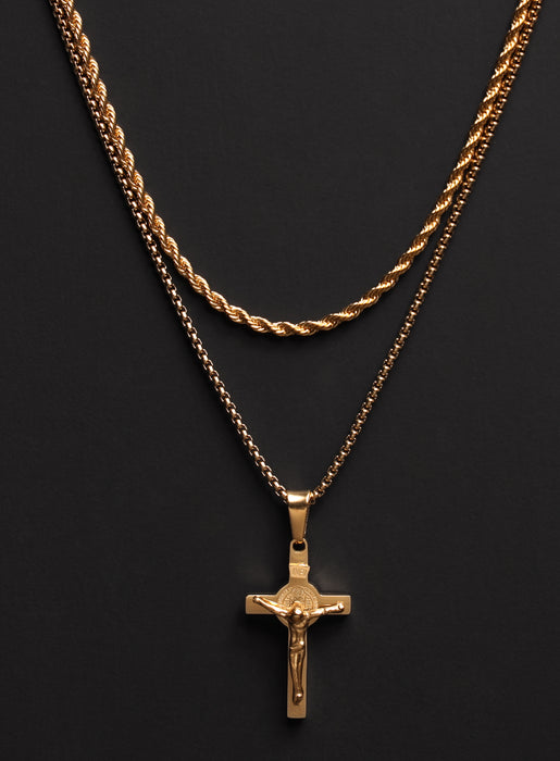 Necklace Set: Gold Rope Chain and Gold Crucifix Necklace Necklaces WE ARE ALL SMITH: Men's Jewelry & Clothing.   