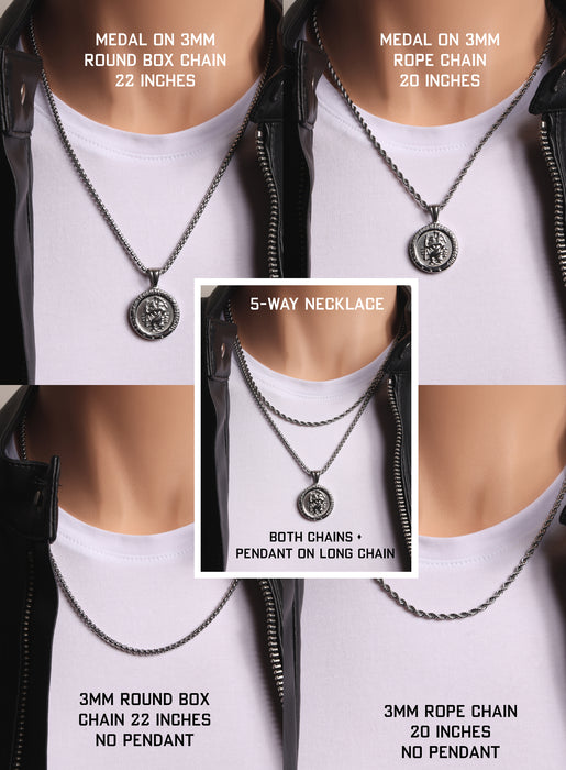 Necklace Set: Silver Rope Chain and St. Christopher Necklace Necklaces WE ARE ALL SMITH: Men's Jewelry & Clothing.   