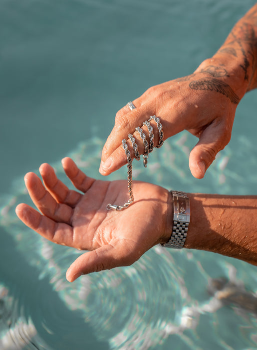 Sweatproof + Waterproof Silver Rope chain necklace 5 mm Necklaces WE ARE ALL SMITH: Men's Jewelry & Clothing.   