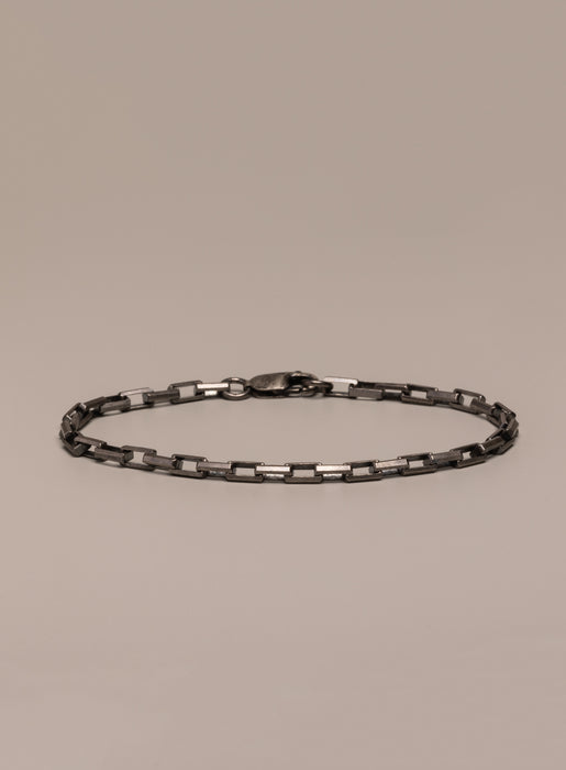 925 Oxidized Sterling Silver Elongated Box Chain Bracelet Bracelets WE ARE ALL SMITH: Men's Jewelry & Clothing.   