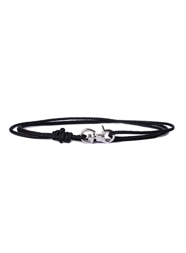 Men's Sterling Silver Fearlessness Bead Bracelet on Black Cord with Button Closure