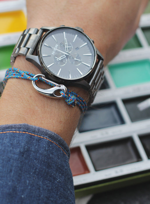 "Land Sail Sea" Blue + Silver Cord Bracelet (09S) Bracelets We Are All Smith   