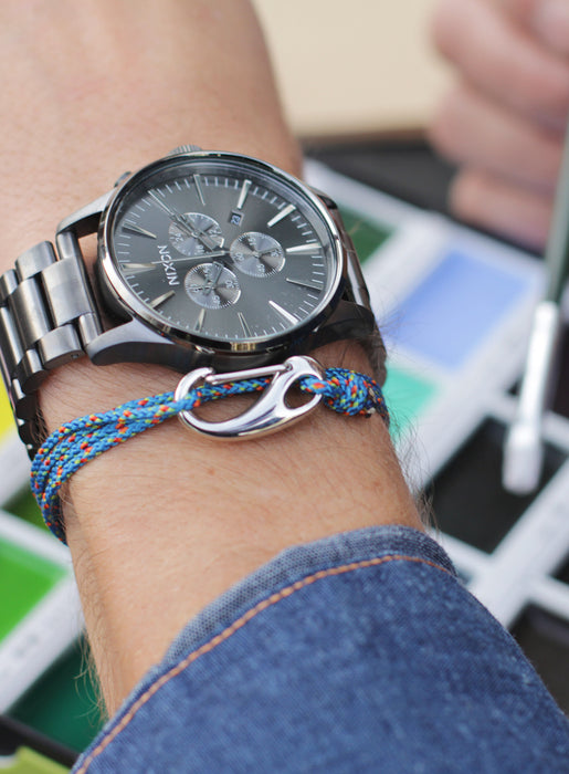 "Land Sail Sea" Blue + Silver Cord Bracelet (09S) Bracelets We Are All Smith   