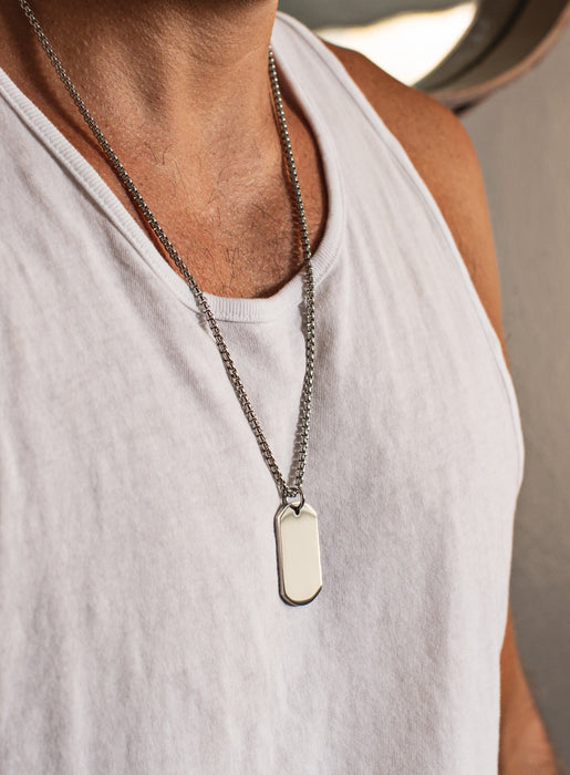 Mens Gold Stainless Steel Engravable Dog Tag Pendant Necklace