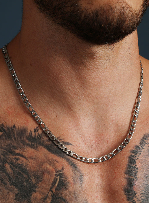 Waterproof 6mm Silver Figaro Chain Necklace - Main Image