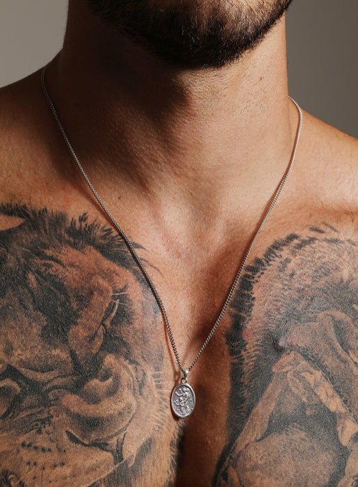 Saint Michael Angel oval sterling silver medal Necklace Necklaces WE ARE ALL SMITH: Men's Jewelry & Clothing.   