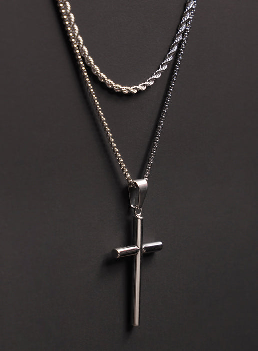 Waterproof SET OF 2 NECKLACES rope chain and cross necklace Necklaces WE ARE ALL SMITH: Men's Jewelry & Clothing.   