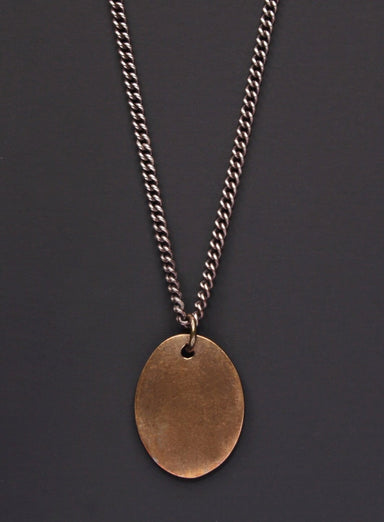 Bronze oval dog tag on oxidized sterling curb chain Necklaces WE ARE ALL SMITH: Men's Jewelry & Clothing.   