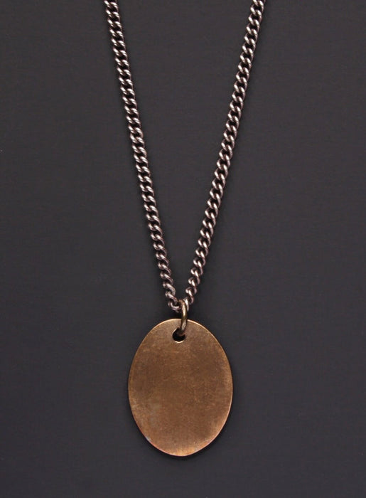 Bronze oval dog tag on oxidized sterling curb chain Necklaces WE ARE ALL SMITH: Men's Jewelry & Clothing.   