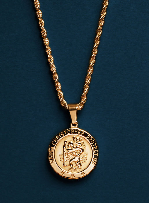 St. Christopher Round Medal on rope chain Necklaces WE ARE ALL SMITH: Men's Jewelry & Clothing.   