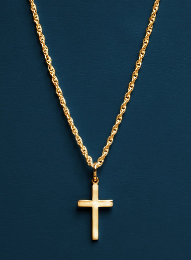 Solid gold cross on sale and chain mens