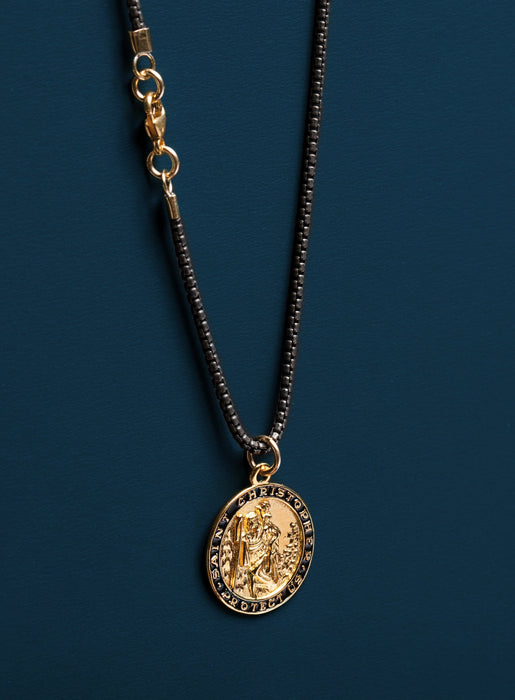 Gold St. Christopher Necklace on Titanium Chain Necklaces WE ARE ALL SMITH: Men's Jewelry & Clothing.   