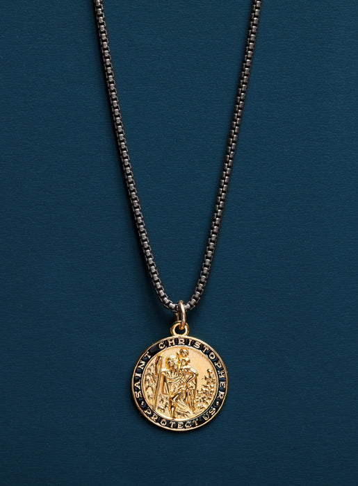 Gold St. Christopher Necklace on Titanium Chain Necklaces WE ARE ALL SMITH: Men's Jewelry & Clothing.   