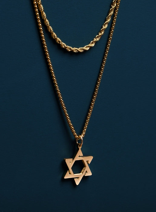 Gold Star of David Necklace Set for Men