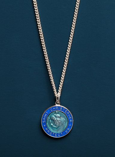 Blue enamel Sterling Silver Saint Christopher Medal Necklaces WE ARE ALL SMITH: Men's Jewelry & Clothing.   