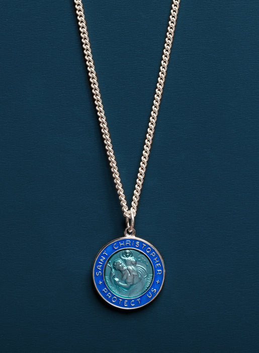 Blue enamel Sterling Silver Saint Christopher Medal Necklaces WE ARE ALL SMITH: Men's Jewelry & Clothing.   