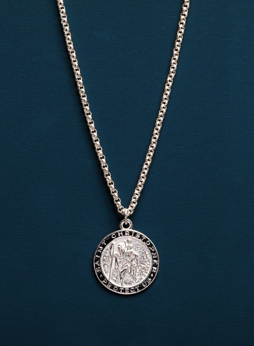 Sterling Silver St Christopher Medal Necklace for Men