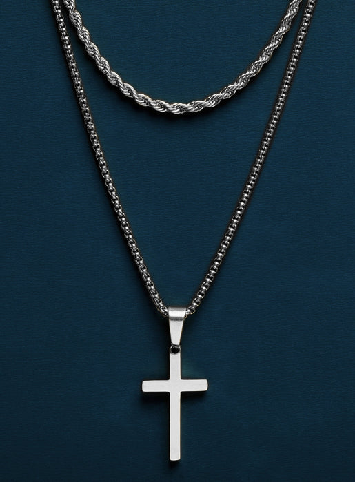 Waterproof Stainless Steel Medium Cross Necklace Set Necklaces WE ARE ALL SMITH: Men's Jewelry & Clothing.   