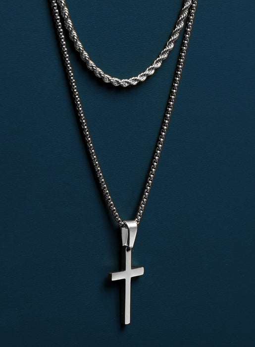 Waterproof Stainless Steel Medium Cross Necklace Set Necklaces WE ARE ALL SMITH: Men's Jewelry & Clothing.   