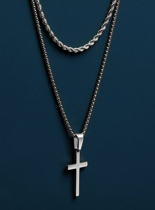 Waterproof Stainless Steel Small Cross Necklace Set Necklaces WE ARE ALL SMITH: Men's Jewelry & Clothing.   