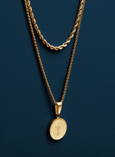 Saint Benedict Medal Necklace Set for Men Necklaces WE ARE ALL SMITH: Men's Jewelry & Clothing.   