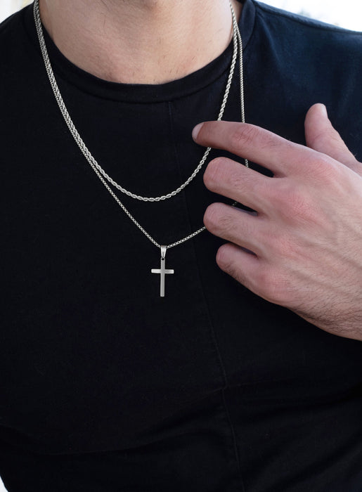 Waterproof Stainless Steel Medium Cross Necklace Set Necklaces WE ARE ALL SMITH: Men's Jewelry & Clothing.   