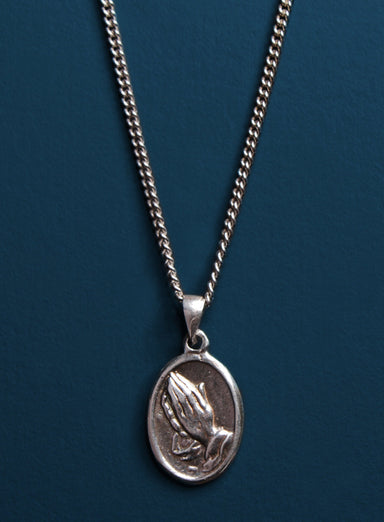 Praying Hands Oval Medal Necklace Necklaces WE ARE ALL SMITH: Men's Jewelry & Clothing.   