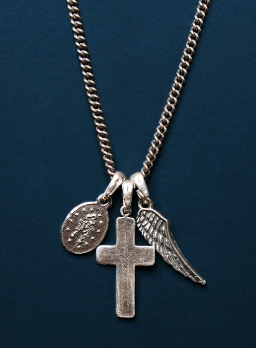 Wing, silver cross, miraculous medal necklace Necklaces WE ARE ALL SMITH: Men's Jewelry & Clothing.   