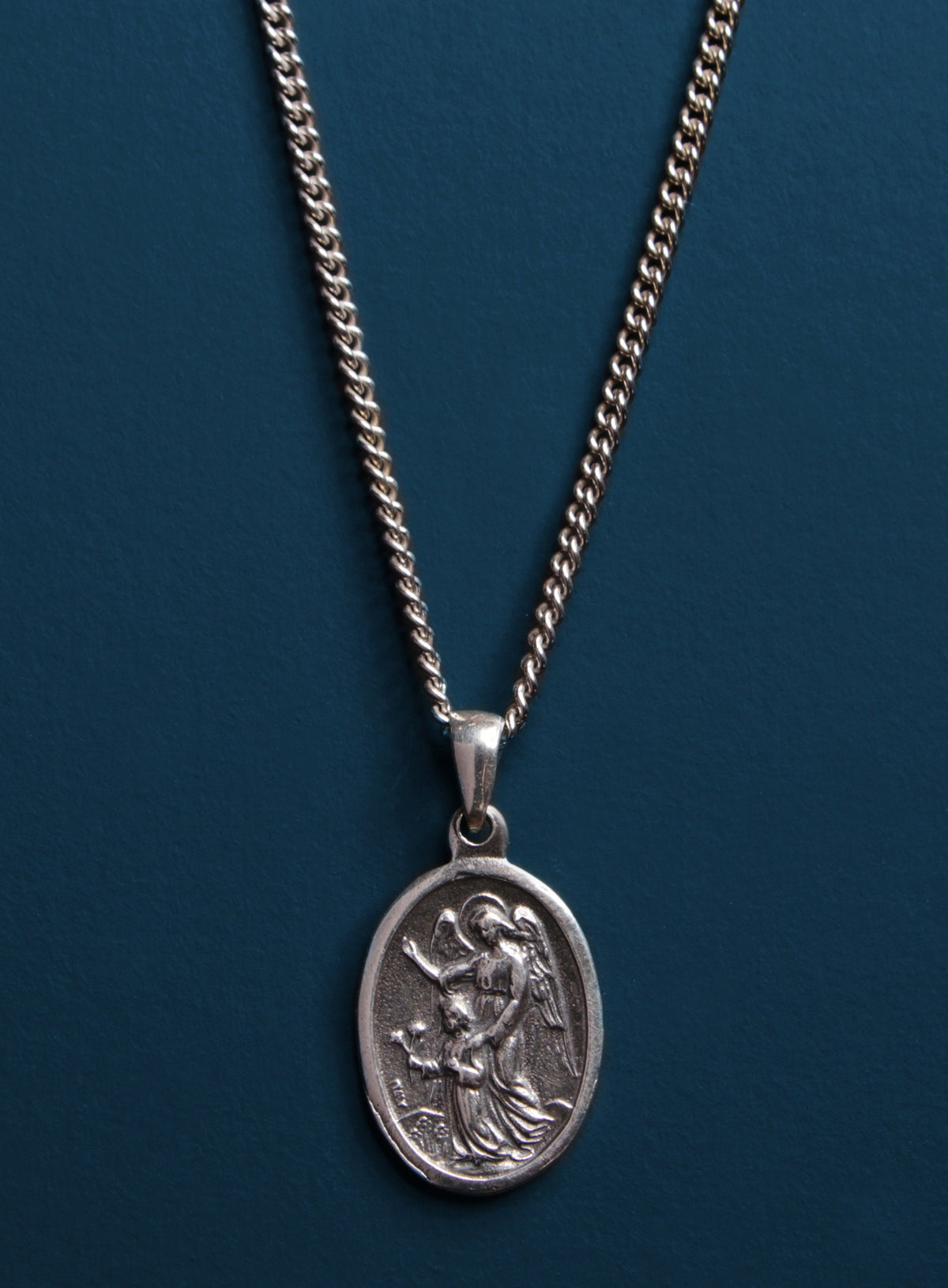 Saint Michael Angel oval sterling silver medal Necklace — WE ARE ALL SMITH
