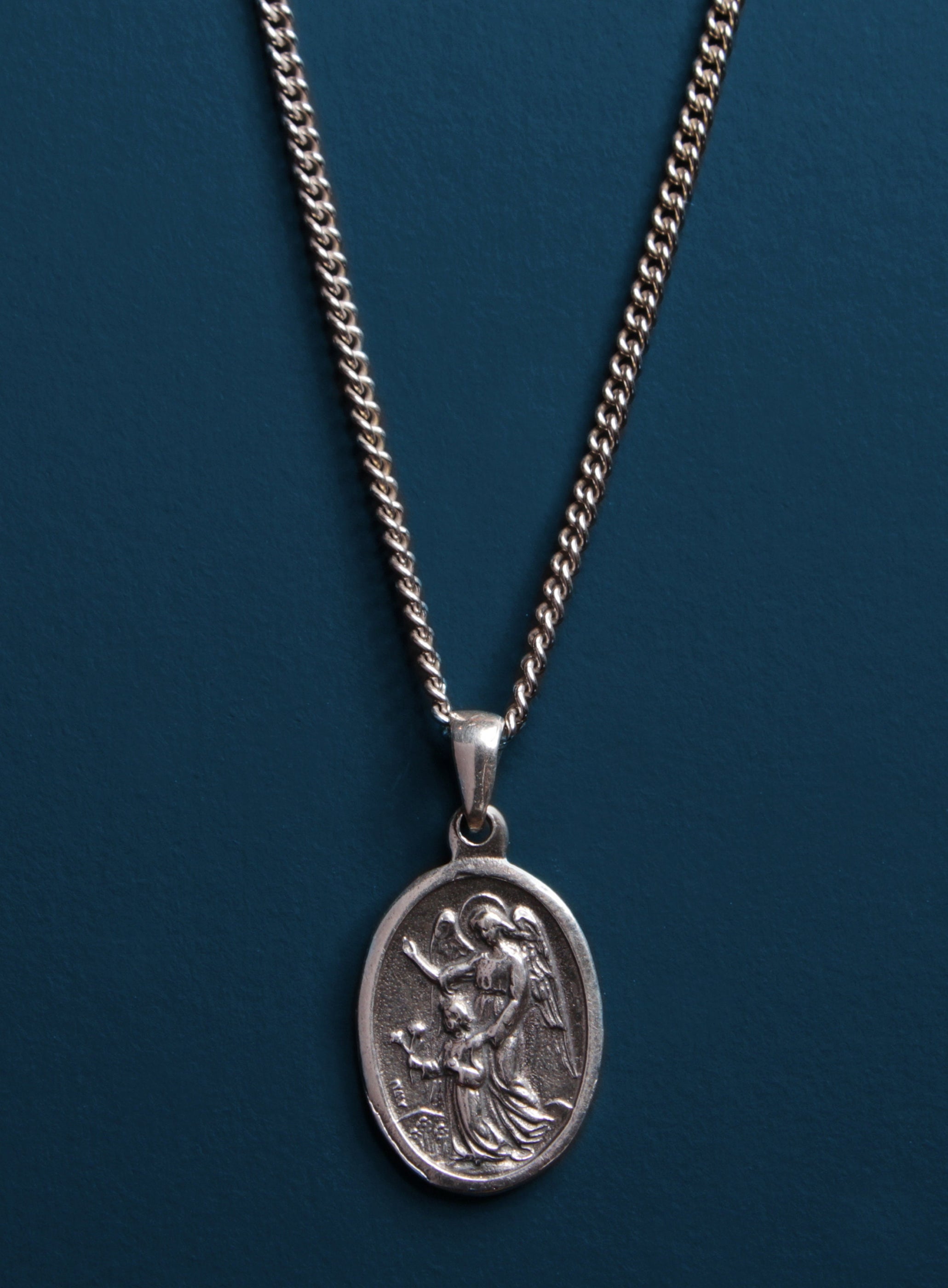 Saint Michael Angel oval sterling silver medal Necklace — WE ARE ALL SMITH
