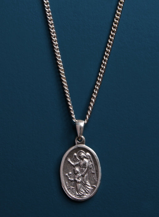 Saint Michael Angel oval sterling silver medal Necklace Necklaces WE ARE ALL SMITH: Men's Jewelry & Clothing.   