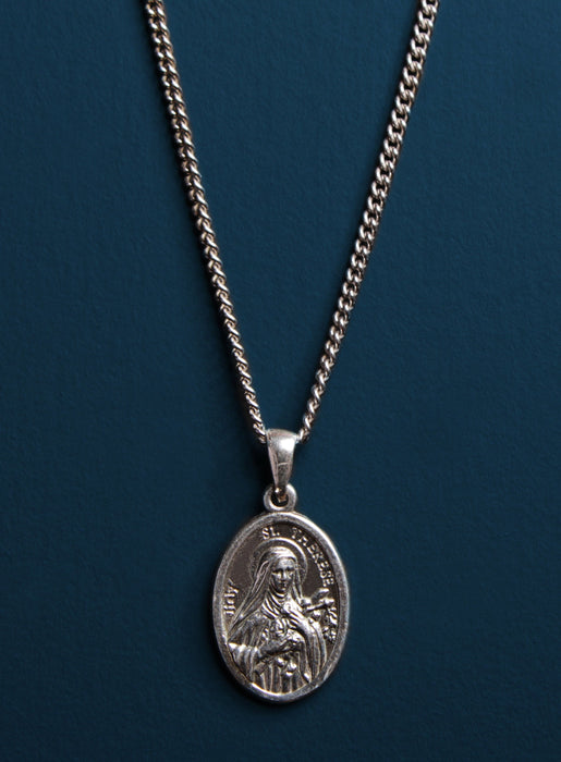 St Therese Sterling Silver Oval Medal Necklace Necklaces WE ARE ALL SMITH: Men's Jewelry & Clothing.   