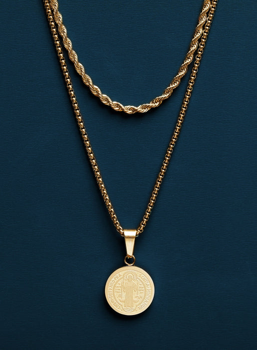 Saint Benedict Medal Necklace Set for Men Necklaces WE ARE ALL SMITH: Men's Jewelry & Clothing.   