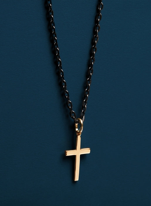 Gold Vermeil Cross on Black Titanium Cable Chain Necklace Necklaces WE ARE ALL SMITH: Men's Jewelry & Clothing.   