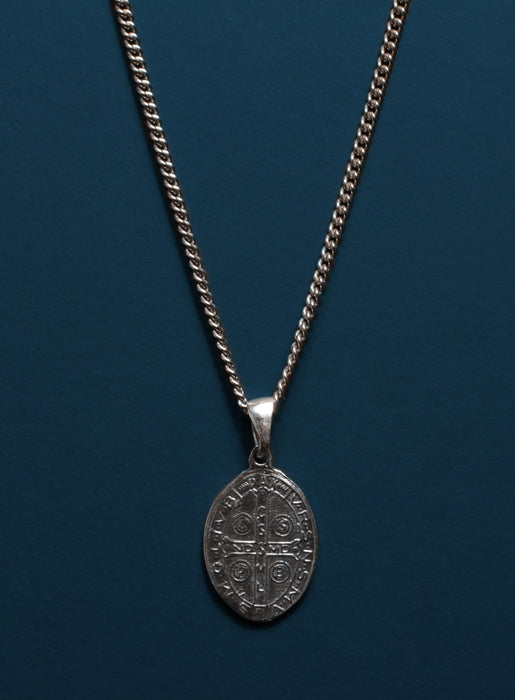 925 Sterling Silver St Benedict Oval Medal / Necklaces WE ARE ALL SMITH: Men's Jewelry & Clothing.   