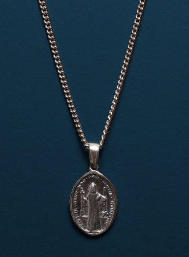 925 Sterling Silver St Benedict Oval Medal / Necklaces WE ARE ALL SMITH: Men's Jewelry & Clothing.   