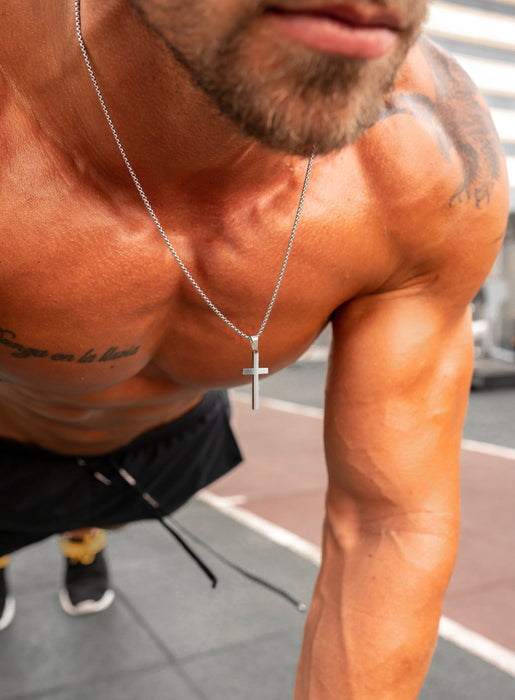 Sweatproof + Waterproof Large Men's Silver Cross Necklaces WE ARE ALL SMITH: Men's Jewelry & Clothing.   