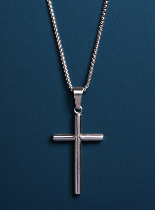 Sweatproof + Waterproof Large Mens Silver Cross (Bamboo Style) Necklaces WE ARE ALL SMITH: Men's Jewelry & Clothing.   