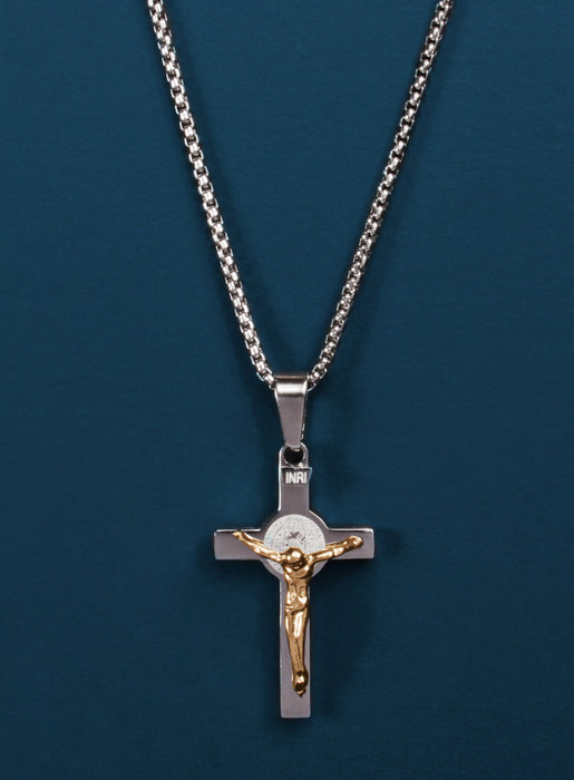 Waterproof Mens silver Two tone Crucifix Necklace Necklaces WE ARE ALL SMITH: Men's Jewelry & Clothing.   