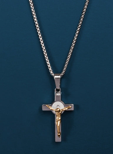 Sweatproof + Waterproof Mens silver Two tone Crucifix Necklace Necklaces WE ARE ALL SMITH: Men's Jewelry & Clothing.   