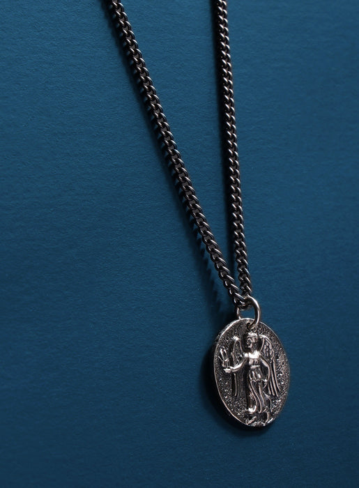 925 Oxidized Sterling Silver Guardian Angel Necklace Necklaces WE ARE ALL SMITH: Men's Jewelry & Clothing.   