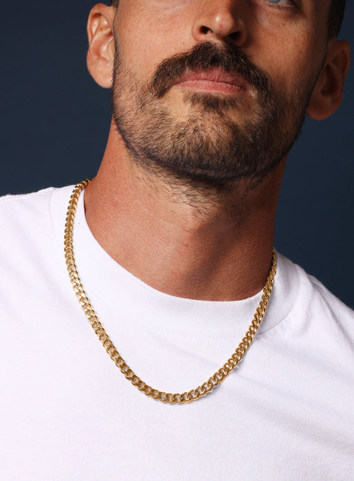 7mm 14k Gold plated Stainless Steel Bevel Cuban Chain Necklaces WE ARE ALL SMITH: Men's Jewelry & Clothing.   
