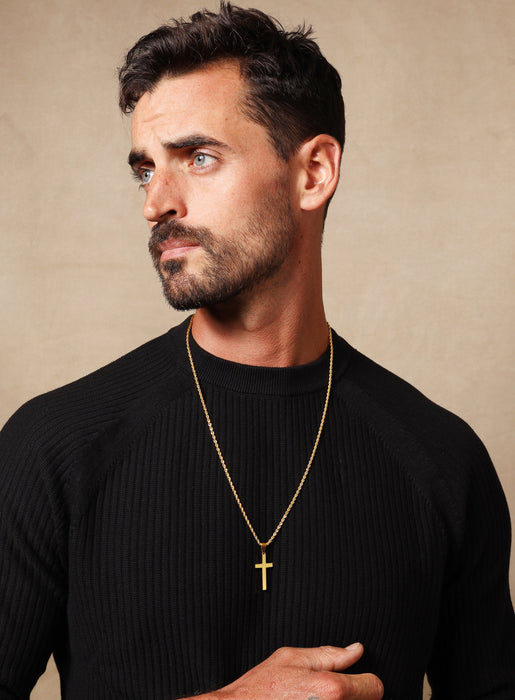 Large Gold Cross on Rope chain Necklaces WE ARE ALL SMITH: Men's Jewelry & Clothing.   