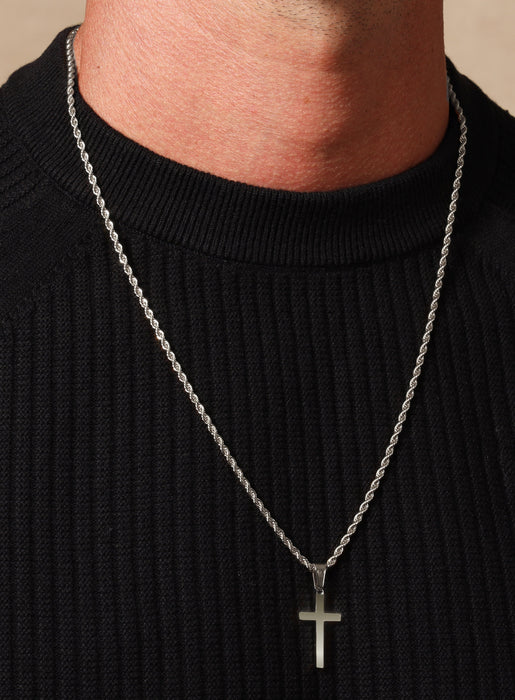 Single Diamond Cross Necklace in Sterling Silver